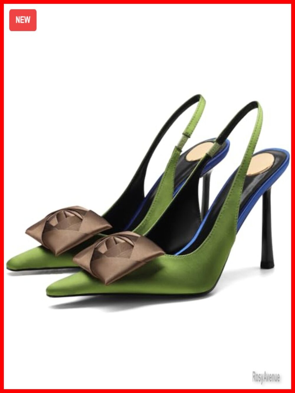 Women's Satin Rose Slingback Pointed Toe Stiletto Pumps Heels